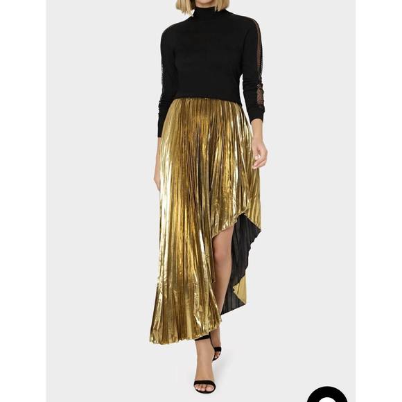 MILLY Dresses & Skirts - NEW MILLY shenandoah asymmetrical pleated lame skirt in gold